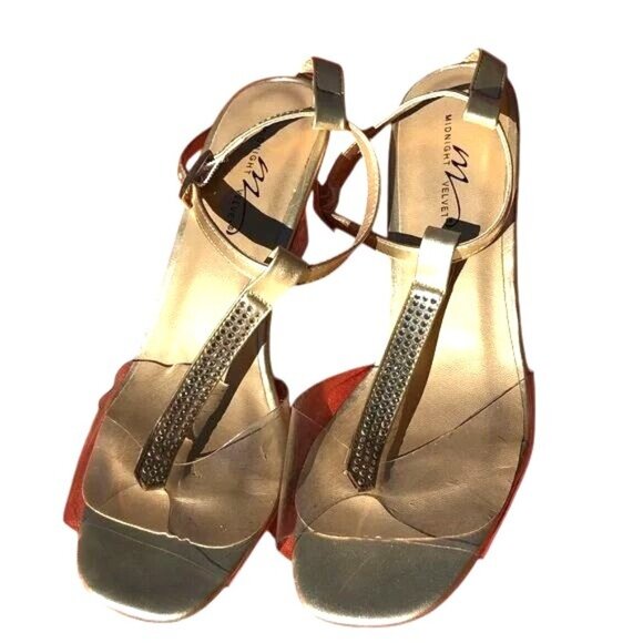 Midnight Velvet Gold Classique Marnie Strap Sandals With Rhinestone Detail - Picture 3 of 6